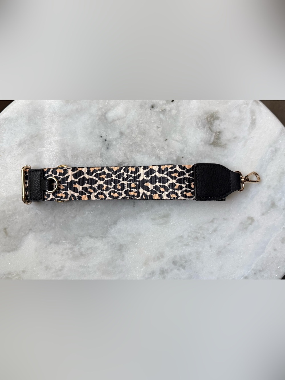 Leopard Print Crossbody Purse Strap with D-Ring Hardware Gold & Black